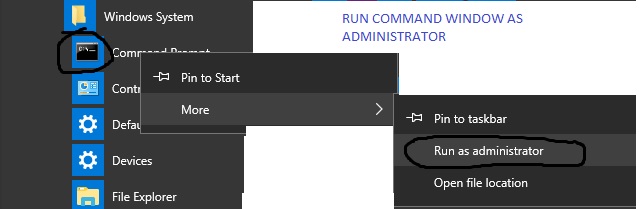 Screenshot of Command Window Run as Administrator