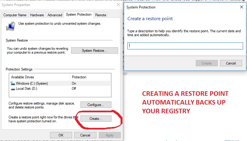 Screenshot of restore point wizard