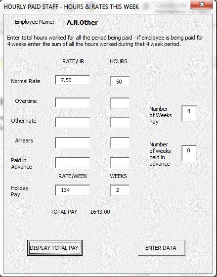 Visual Basic UserForm for input of employee working hours