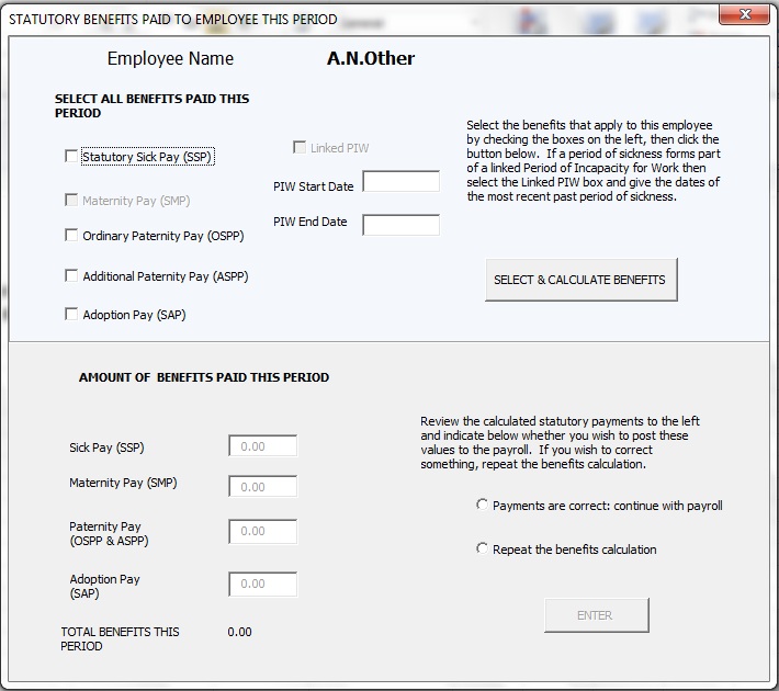 Visual Basic UserForm for input and calculation of statutory benefits